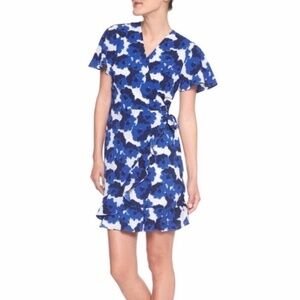 Banana Republic Blue Floral Coastal Romantic Print Ruffle Wrap Dress Size 4